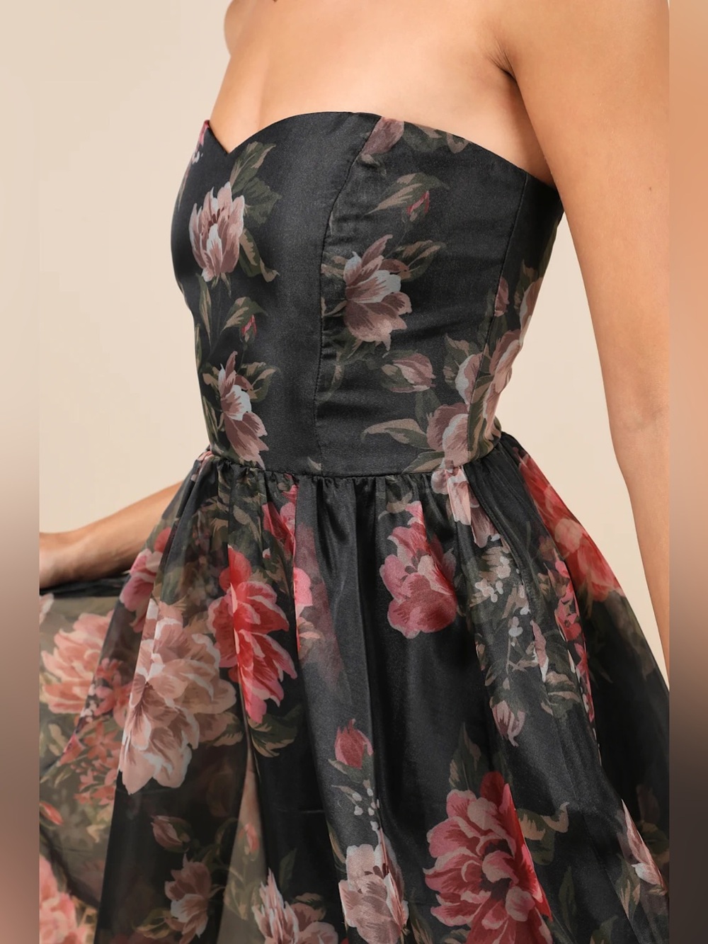 Lulus Truly Extraordinary Black Floral Organza Strapless Maxi Dress Size XS NWT - Picture 3 of 11